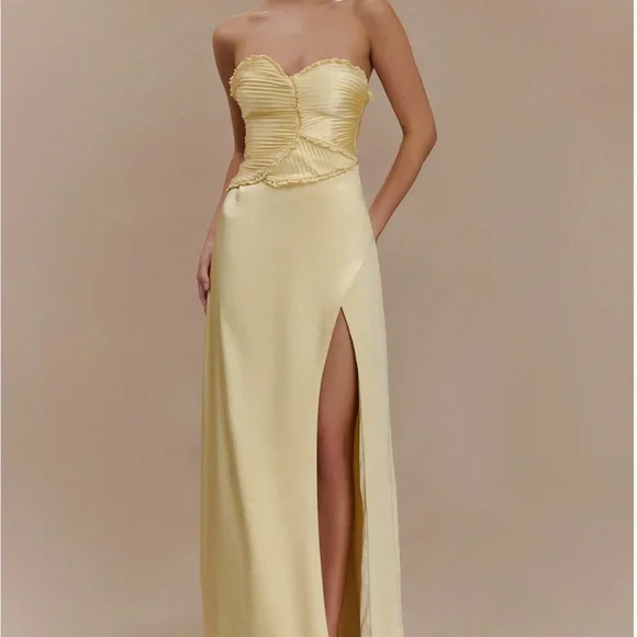 Meshki | Dresses | Meshki Yellow Ruched Strapless Gown | Poshmark Meshki | Dresses | Meshki Yellow Ruched Strapless Gown | Poshmark